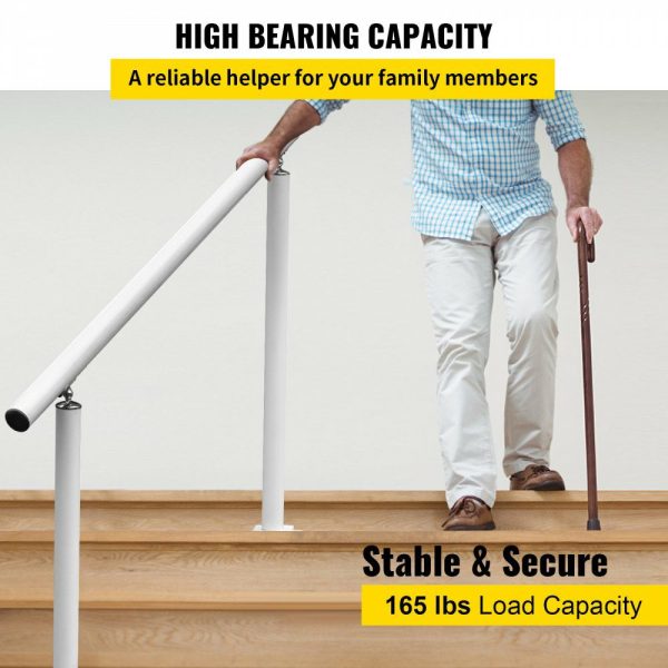 Outdoor Stair Railing Kit, 4 FT Handrails 1-4 Steps, Adjustable Angle White Aluminum Stair Hand Rail for The Elderly, Handrails for Outdoor Steps White |   Stair Handrail Building & Construction Building Supplies