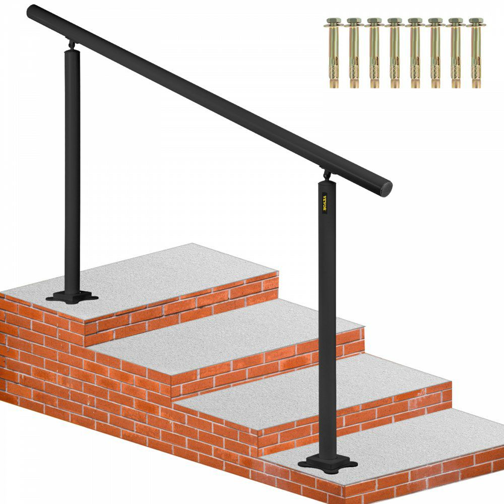 Outdoor Stair Railing Kit, 5 FT Handrails 0-5 Steps, Adjustable Angle Black Aluminum Stair Hand Rail for The Elderly, Handrails for Indoor & Outdoor Steps Black |   Building Supplies Building & Construction Black