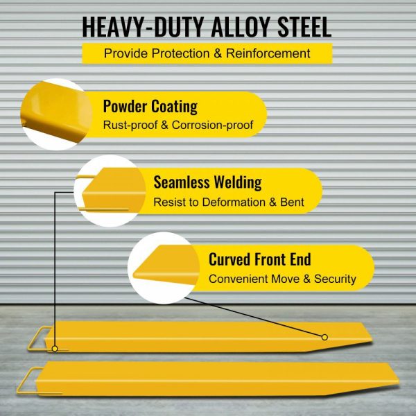 Pallet Fork Extension 84 Inch Length 4.5 Inch Width, Heavy Duty Alloy Steel Fork Extensions for forklifts, 1 Pair Forklift Extension, Yellow  |   Pallet Moving Equipment & Accessories Material Handling Pallet Moving Equipment & Accessories