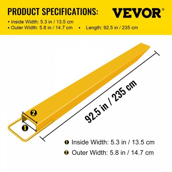 Pallet Fork Extension 96 Inch Length 5 Inch Width, Heavy Duty Alloy Steel Fork Extensions for forklifts, 1 Pair Forklift Extension, Yellow  |   Pallet Moving Equipment & Accessories Material Handling Pallet Moving Equipment & Accessories