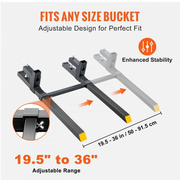 Pallet Forks, 2000 lbs Clamp on Pallet Forks, 43″ Total Length Tractor Bucket Forks with Adjustable Stabilizer bar, Heavy Duty Pallet Forks for Tractor Attachments, Skid Steer, Loader Bucket  |   Pallet Moving Equipment & Accessories Material Handling Pallet Moving Equipment & Accessories