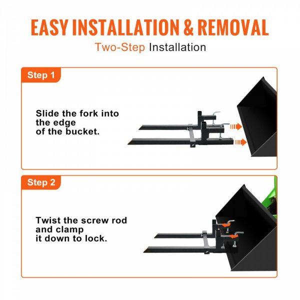 Pallet Forks, 2000 lbs Clamp on Pallet Forks, 43″ Total Length Tractor Bucket Forks with Adjustable Stabilizer bar, Heavy Duty Pallet Forks for Tractor Attachments, Skid Steer, Loader Bucket  |   Pallet Moving Equipment & Accessories Material Handling Pallet Moving Equipment & Accessories