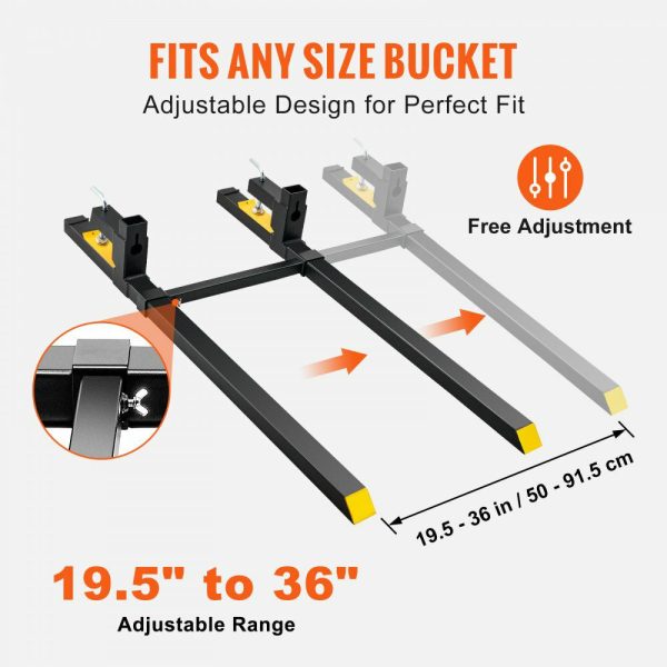 Pallet Forks, 2000 lbs Tractor Bucket Forks, 60″ Total Length Clamp on Pallet Forks with Adjustable Stabilizer bar, Heavy Duty Pallet Forks for Tractor Attachments, Skid Steer, Loader Bucket  |   Pallet Moving Equipment & Accessories Material Handling Pallet Moving Equipment & Accessories