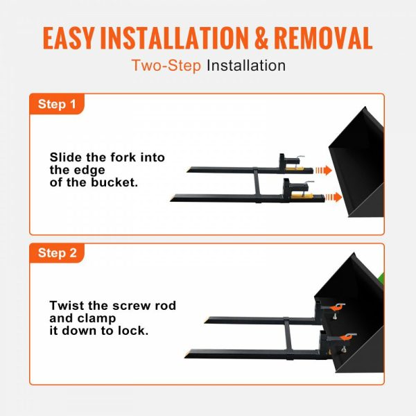 Pallet Forks, 2000 lbs Tractor Bucket Forks, 60″ Total Length Clamp on Pallet Forks with Adjustable Stabilizer bar, Heavy Duty Pallet Forks for Tractor Attachments, Skid Steer, Loader Bucket  |   Pallet Moving Equipment & Accessories Material Handling Pallet Moving Equipment & Accessories