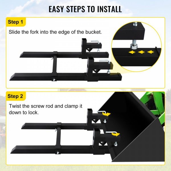 Pallet Forks 42.9″ 4000 Lbs Max, Clamp On Tractor Bucket Forks with Adjustable Stabilizer Bar, Heavy Duty Front Loader Forks 58.7″ Total Length, Fork Attachment for Skid Steer, Loader Bucket  |   Pallet Moving Equipment & Accessories Material Handling Pallet Moving Equipment & Accessories