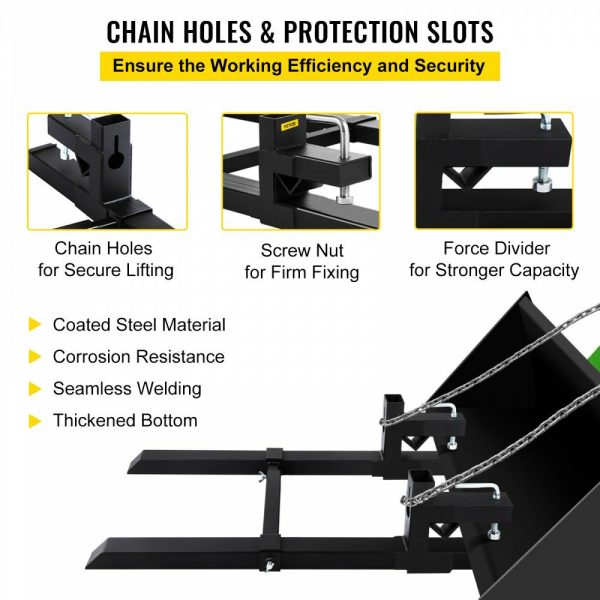 Pallet Forks 42.9″ 4000 Lbs Max, Clamp On Tractor Bucket Forks with Adjustable Stabilizer Bar, Heavy Duty Front Loader Forks 58.7″ Total Length, Fork Attachment for Skid Steer, Loader Bucket  |   Pallet Moving Equipment & Accessories Material Handling Pallet Moving Equipment & Accessories