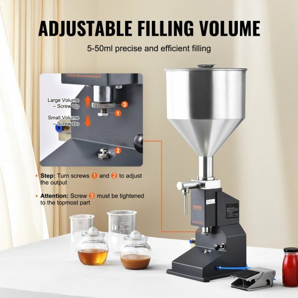 Pneumatic Paste Liquid Filling Machine, 5-50ml Bottle Filler, Bottle Filling Machine, Stainless Steel Liquid Filler with Pedal for Milk Water Juice Essential Oil Shampoo Cosmetic Honey Lotion  |   Filling & Sealing Machine Filling & Sealing Machine Filling & Sealing Machine