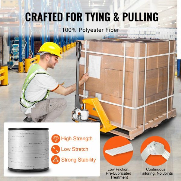 Polyester Pull Tape, 1″ x 2103′ Mule Tape Flat Rope, 6000 lbf Tensile Capacity, Printed Webbing Cable Pulling Tape for Packaging, Gardening, Commercial Electrical, Conduit Work, White  |   Chain & Wire & Rope Chain & Wire & Rope Chain & Wire & Rope