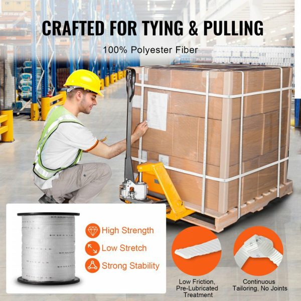 Polyester Pull Tape, 1″ x 528′ Mule Tape Flat Rope, 6000 lbf Tensile Capacity, Printed Webbing Cable Pulling Tape for Packaging, Gardening, Commercial Electrical, Conduit Work, White  |   Chain & Wire & Rope Material Handling Chain & Wire & Rope