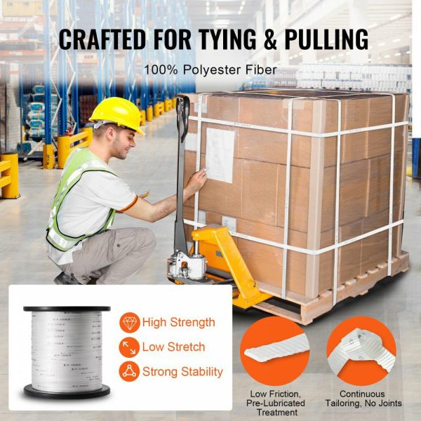 Polyester Pull Tape, 1/2″ x 1053′ Mule Tape Flat Rope, 1250 lbf Tensile Capacity, Printed Webbing Cable Pulling Tape for Packaging, Gardening, Commercial Electrical, Conduit Work, White  |   Chain & Wire & Rope Chain & Wire & Rope Chain & Wire & Rope