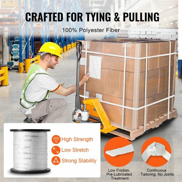 Polyester Pull Tape, 1/2″ x 528′ Mule Tape Flat Rope, 1250 lbf Tensile Capacity, Printed Webbing Cable Pulling Tape for Packaging, Gardening, Commercial Electrical, Conduit Work, White  |   Chain & Wire & Rope Chain & Wire & Rope Chain & Wire & Rope