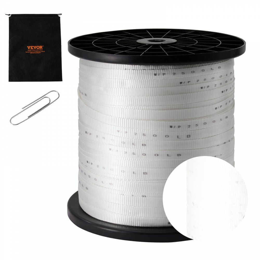 Polyester Pull Tape, 3/4″ x 2103′ Mule Tape Flat Rope, 2500 lbf Tensile Capacity, Printed Webbing Cable Pulling Tape for Packaging, Gardening, Commercial Electrical, Conduit Work, White  |   Chain & Wire & Rope Chain & Wire & Rope Chain & Wire & Rope