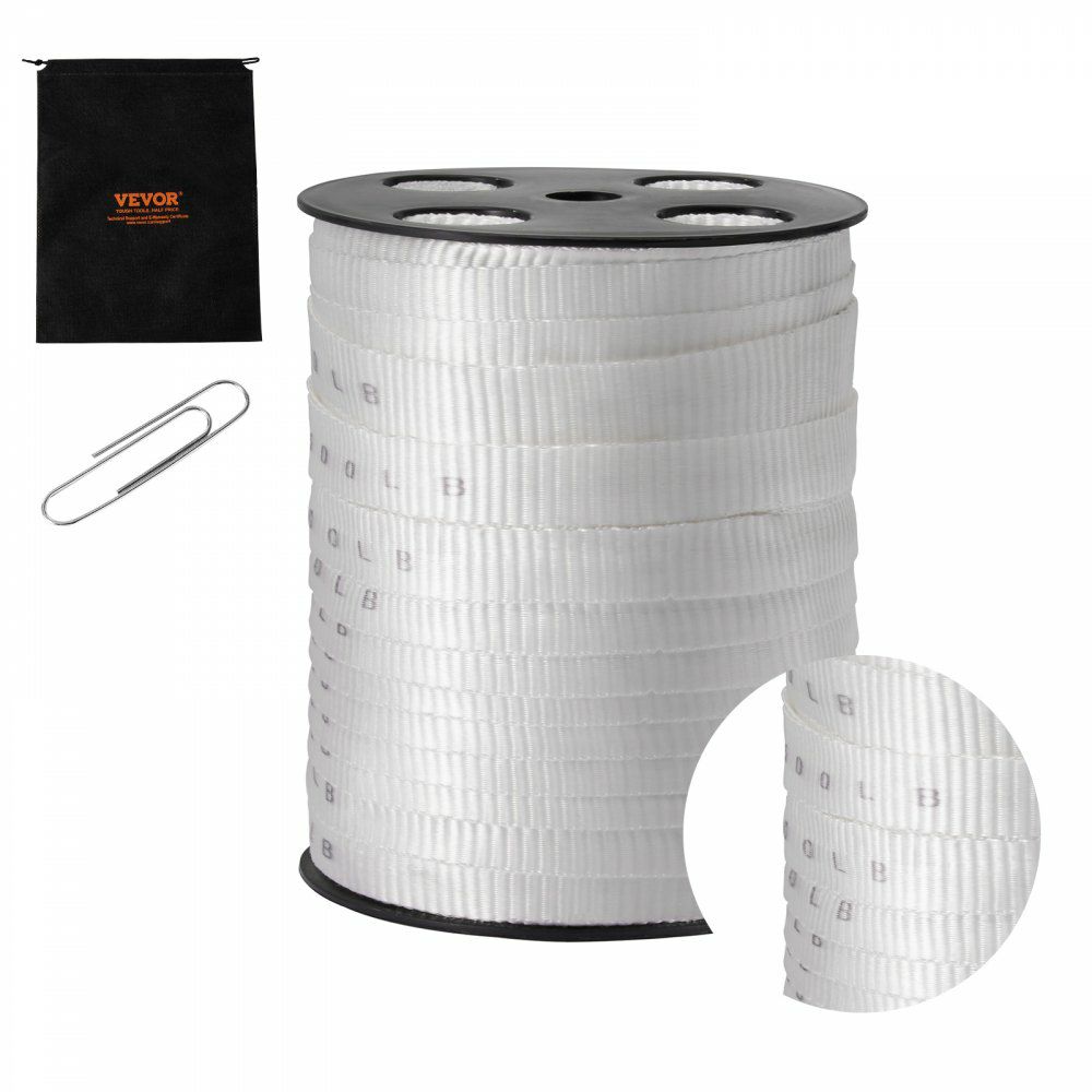 Polyester Pull Tape, 3/4″ x 265′ Mule Tape Flat Rope, 2500 lbf Tensile Capacity, Printed Webbing Cable Pulling Tape for Packaging, Gardening, Commercial Electrical, Conduit Work, White  |   Chain & Wire & Rope Chain & Wire & Rope Chain & Wire & Rope