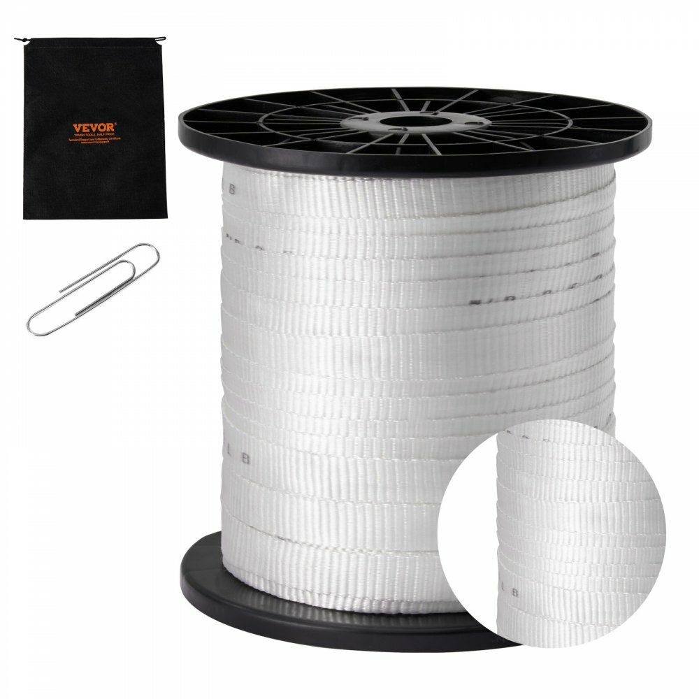 Polyester Pull Tape, 3/4″ x 318′ Mule Tape Flat Rope, 2500 lbf Tensile Capacity, Printed Webbing Cable Pulling Tape for Packaging, Gardening, Commercial Electrical, Conduit Work, White  |   Chain & Wire & Rope Chain & Wire & Rope Chain & Wire & Rope