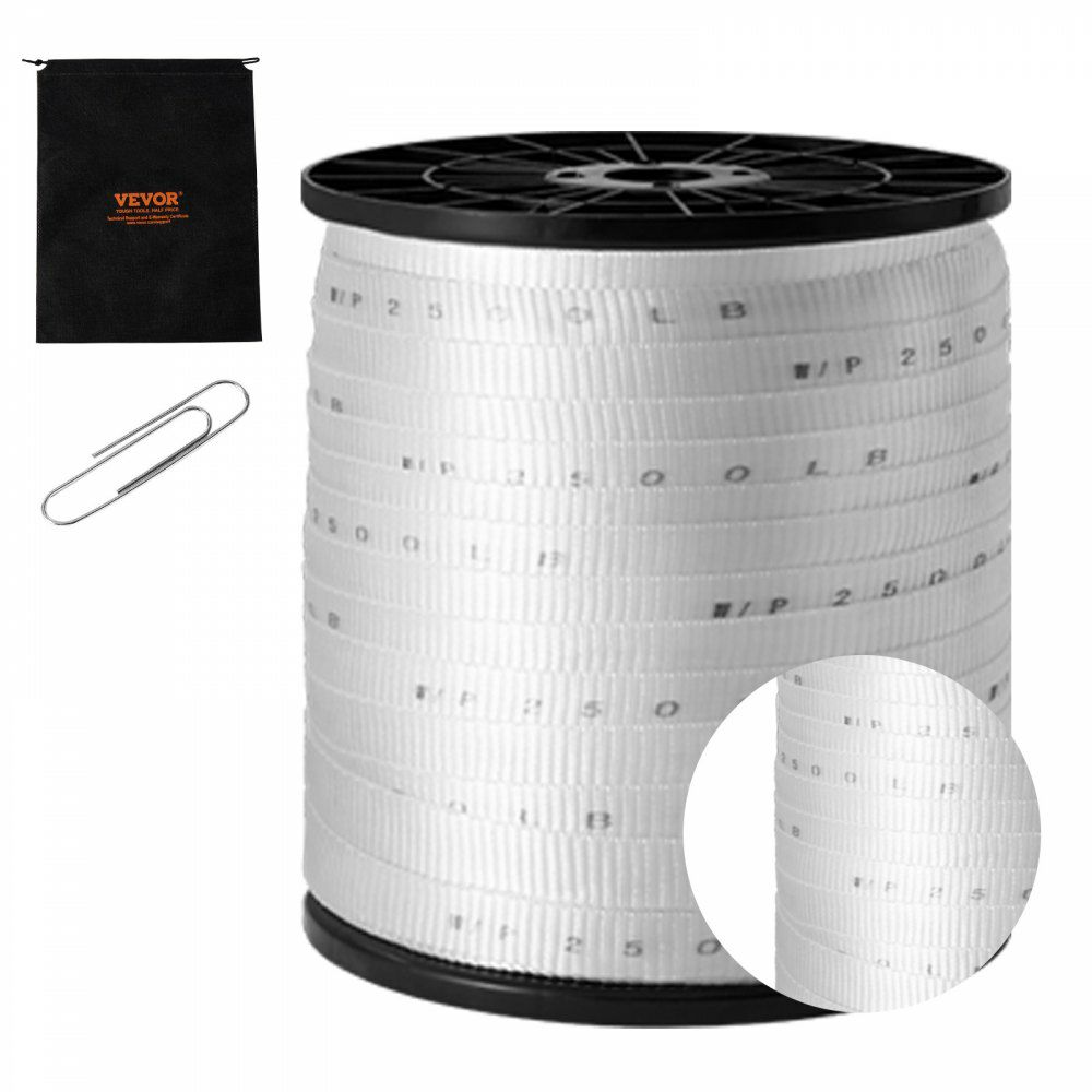 Polyester Pull Tape, 3/4″ x 528′ Mule Tape Flat Rope, 2500 lbf Tensile Capacity, Printed Webbing Cable Pulling Tape for Packaging, Gardening, Commercial Electrical, Conduit Work, White  |   Chain & Wire & Rope Chain & Wire & Rope Chain & Wire & Rope