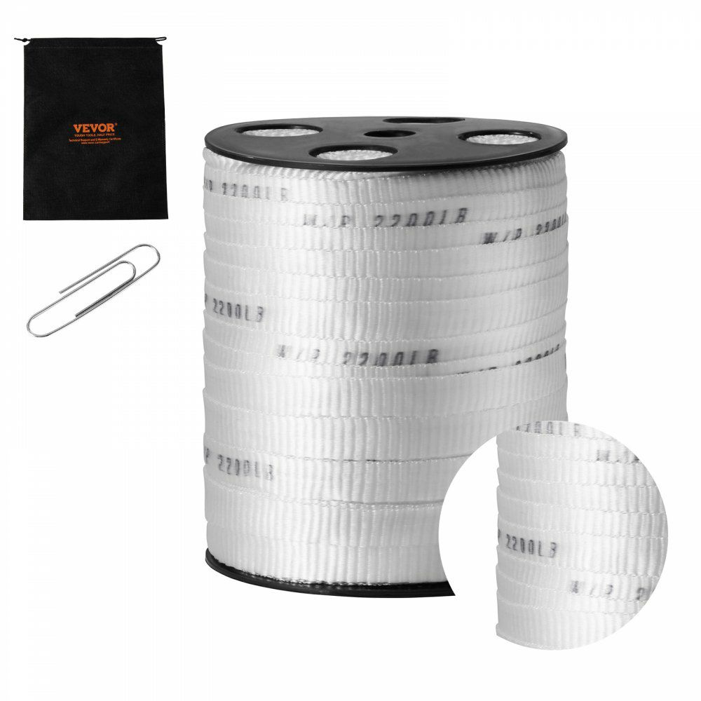 Polyester Pull Tape, 5/8″ x 318′ Mule Tape Flat Rope, 2200 lbf Tensile Capacity, Printed Webbing Cable Pulling Tape for Packaging, Gardening, Commercial Electrical, Conduit Work, White  |   Chain & Wire & Rope Chain & Wire & Rope Chain & Wire & Rope