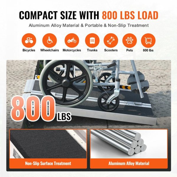 Portable Wheelchair Ramp, 2 ft 800 lbs Capacity, Non-Slip Aluminum Folding Threshold Ramp, Foldable Mobility Scooter Ramp Wheel Chair Ramp, Handicap Ramp for Home Steps, Stairs, Doorways, Curbs  |   Ramps & Ladders Material Handling Ramps & Ladders