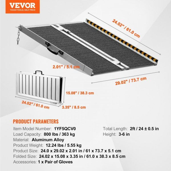 Portable Wheelchair Ramp, 2 ft 800 lbs Capacity, Non-Slip Aluminum Folding Threshold Ramp, Foldable Mobility Scooter Ramp Wheel Chair Ramp, Handicap Ramp for Home Steps, Stairs, Doorways, Curbs  |   Ramps & Ladders Material Handling Ramps & Ladders