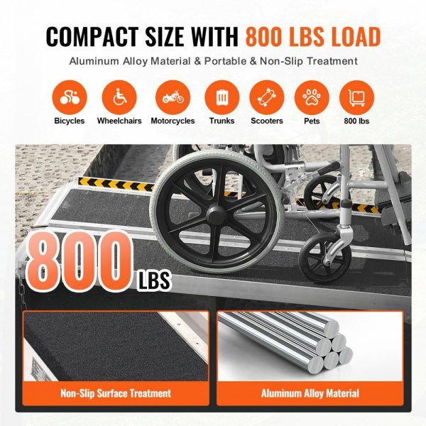 Portable Wheelchair Ramp, 8 ft 800 lbs Capacity, Non-Slip Aluminum Folding Threshold Ramp, Foldable Mobility Scooter Ramp Wheel Chair Ramp, Handicap Ramp for Home Steps, Stairs, Doorways, Curbs  |   Ramps & Ladders Material Handling Ramps & Ladders