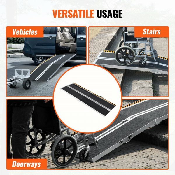 Portable Wheelchair Ramp, 8 ft 800 lbs Capacity, Non-Slip Aluminum Folding Threshold Ramp, Foldable Mobility Scooter Ramp Wheel Chair Ramp, Handicap Ramp for Home Steps, Stairs, Doorways, Curbs  |   Ramps & Ladders Material Handling Ramps & Ladders