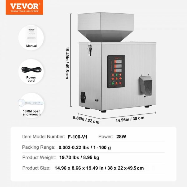 Powder Filling Machine, 0.002-0.22lbs/1-100g, Automatic Intelligent Particle Weighing Filling Machine, Bottle Bag Powder Filler Particle Dispenser for Tea Seeds Grains Powder Flour Beans Glitter  |   Filling & Sealing Machine Filling & Sealing Machine Filling & Sealing Machine