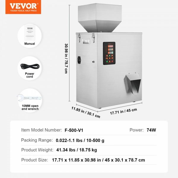 Powder Filling Machine, 0.022-1.1lbs/10-500g, Automatic Intelligent Particle Weighing Filling Machine, Bottle Bag Powder Filler Particle Dispenser for Tea Seeds Grains Powder Flour Beans Glitter  |   Filling & Sealing Machine Filling & Sealing Machine Filling & Sealing Machine