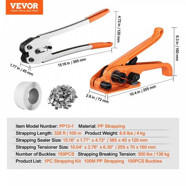 PP Banding Strapping Kit with Strapping Tensioner Tool, Banding Sealer Tool, 328 ft Length, 100 Metal Seals, Pallet Packaging Strapping Banding Kit, Banding Packaging Strapping for Packing  |   Filling & Sealing Machine Filling & Sealing Machine Filling & Sealing Machine