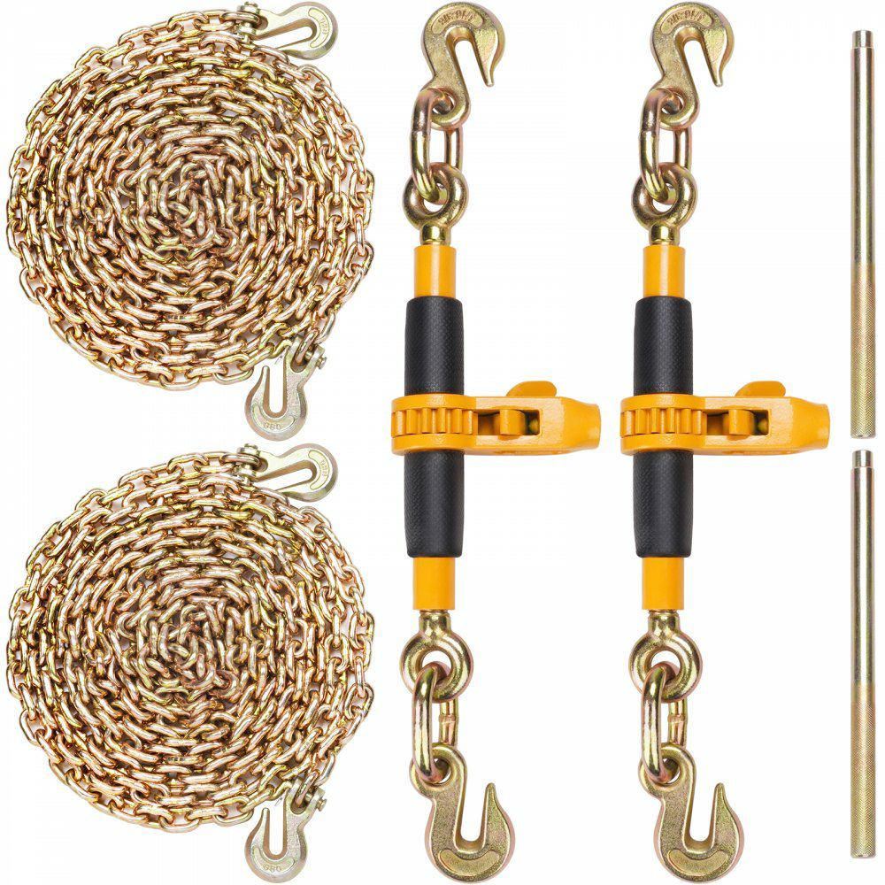 Ratchet Chain Binder 2PCS, 3/8″-1/2″ Heavy Duty Load Binders, with G80 Chains 12000 lbs Secure Load Limit, Labor-saving Anti-skid Handle, Tie Down Hauling Chain Binders for Flatbed Truck Trailer  |   Hoists & Winches & Rigging Hoists & Winches & Rigging Hoists & Winches & Rigging