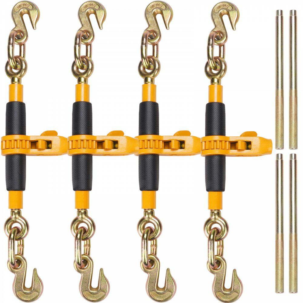 Ratchet Chain Binder, 3/8″-1/2″ Heavy Duty Load Binders, with G80 Hooks 12000 lbs Secure Load Limit, Labor-saving Anti-skid Handle, Tie Down Hauling Chain Binders for Flatbed Truck Trailer, 4 Pc  |   Hoists & Winches & Rigging Hoists & Winches & Rigging Hoists & Winches & Rigging