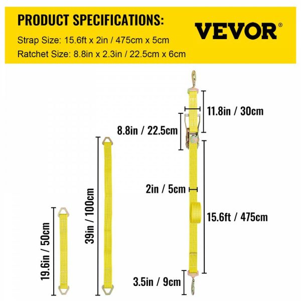 Ratchet Tie Down Straps, 2” x 15.6′ Heavy Duty Ratchet Straps with Snap Hooks, 4000 lbs Working Load, 4 Pack Tie Down Set Includes 8 Axle Straps for Moving Motorcycle, Cargo & Daily Use  |   Cargo Control Cargo Control Cargo Control