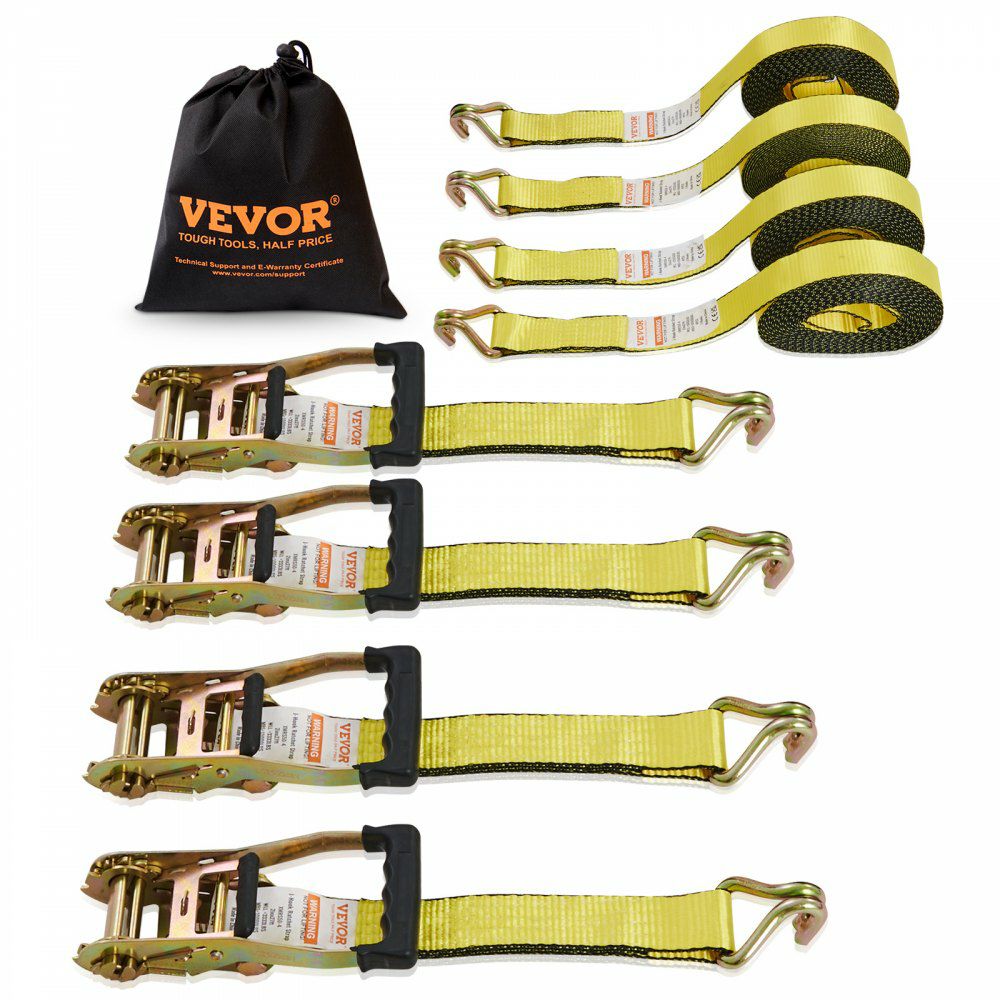 Ratchet Tie Down Straps (4PK), 10000 lb Break Strength, Double J Hook Includes 4 Premium 2″ x 27′ Rachet Tie Downs with Padded Handles, for Moving Securing Cargo, Appliances, Lawn Equipment  |   Cargo Control Cargo Control Cargo Control