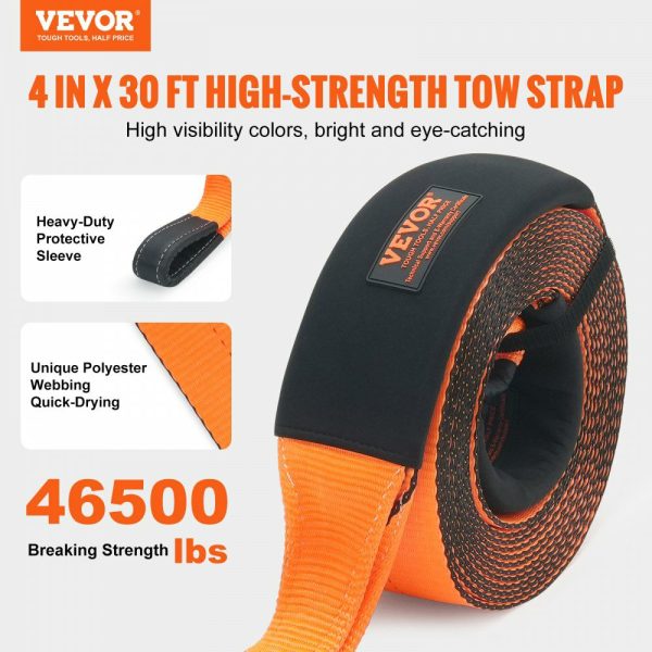 Recovery Tow Strap 4″ x 30′, 46,500 lbs Break Strength, Triple Reinforced Loop Straps, Tree Saver, Off Road Towing and Recovery, Extreme Weather Resistance, Protective Sleeves & Storage Bag  |   Cargo Control Cargo Control Cargo Control