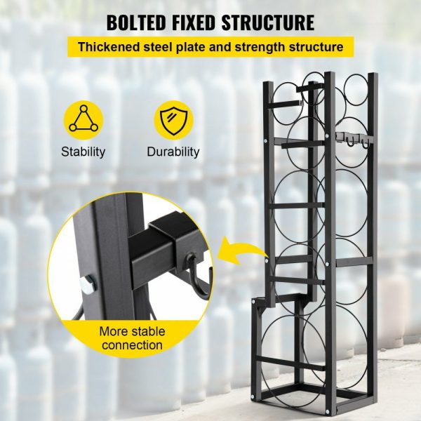 Refrigerant Tank Rack with 1-50lb 2-30lb and 3 Small Bottles Cylinder Tank Rack 1220mm Refrigerant Cylinder Rack Gas Cylinder Racks and Holders for Gas Oxygen Nitrogen Storage  |   Shelving & Storage Material Handling Shelving & Storage