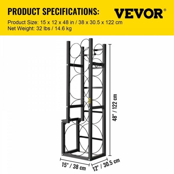 Refrigerant Tank Rack with 1-50lb 2-30lb and 3 Small Bottles Cylinder Tank Rack 1220mm Refrigerant Cylinder Rack Gas Cylinder Racks and Holders for Gas Oxygen Nitrogen Storage  |   Shelving & Storage Material Handling Shelving & Storage