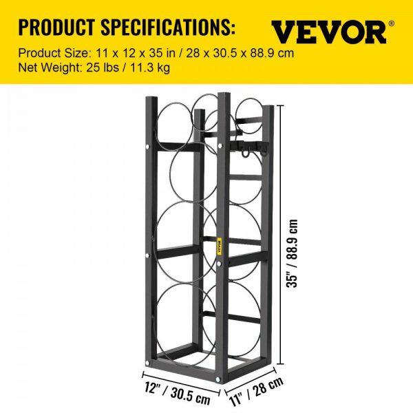 Refrigerant Tank Rack with 2-30lb and Other 3 Saving Space Cylinder Tank Rack 889mm Refrigerant Cylinder Rack Gas Cylinder Racks and Holders for Gas Oxygen Nitrogen Storage  |   Shelving & Storage Material Handling Shelving & Storage