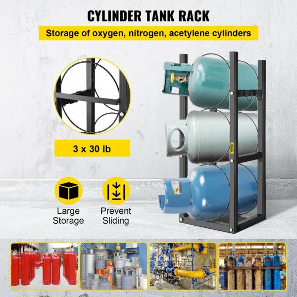 Refrigerant Tank Rack with 3-30lb Cylinder Saving Capacity Cylinder Tank Rack 826mm Refrigerant Cylinder Rack Gas Cylinder Racks and Holders for Gas Oxygen Nitrogen Storage  |   Shelving & Storage Material Handling Shelving & Storage