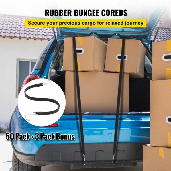 Rubber Bungee Cords, 53 Pack 21″ Long, Weatherproof Natural Rubber Tie Down Straps with Crimped S Hooks, Heavy Duty Outdoor Tarp Straps for Securing Flatbed Trailers, Canvases, Cargo, and More  |   Cargo Control Cargo Control Cargo Control