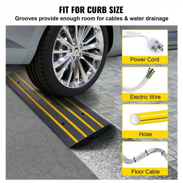 Rubber Curb Ramp for Driveway 1 Pack, 15T Heavy Duty Sidewalk Curb Ramp, 2.6″ Rise Height Cable Cover Curbside Bridge Ramp for Garage for Low Cars, Wheelchairs  |   Ramps & Ladders Material Handling Ramps & Ladders