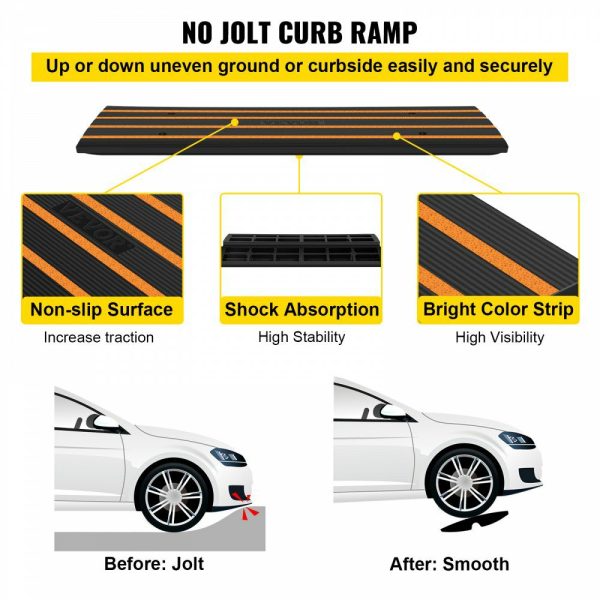 Rubber Curb Ramp for Driveway 1 Pack, 15T Heavy Duty Sidewalk Curb Ramp, 2.6″ Rise Height Cable Cover Curbside Bridge Ramp for Garage for Low Cars, Wheelchairs  |   Ramps & Ladders Material Handling Ramps & Ladders