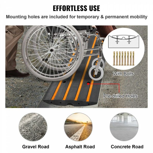 Rubber Curb Ramp for Driveway 1 Pack, 15T Heavy Duty Sidewalk Curb Ramp, 2.6″ Rise Height Cable Cover Curbside Bridge Ramp for Garage for Low Cars, Wheelchairs  |   Ramps & Ladders Material Handling Ramps & Ladders