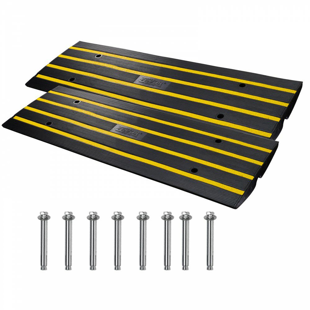 Rubber Curb Ramp for Driveway 2 Pack, 15T Heavy Duty Sidewalk Curb Ramp, 2.6″ Rise Height Cable Cover Curbside Bridge Ramp for Garage for Low Cars, Wheelchairs  |   Ramps & Ladders Material Handling Ramps & Ladders