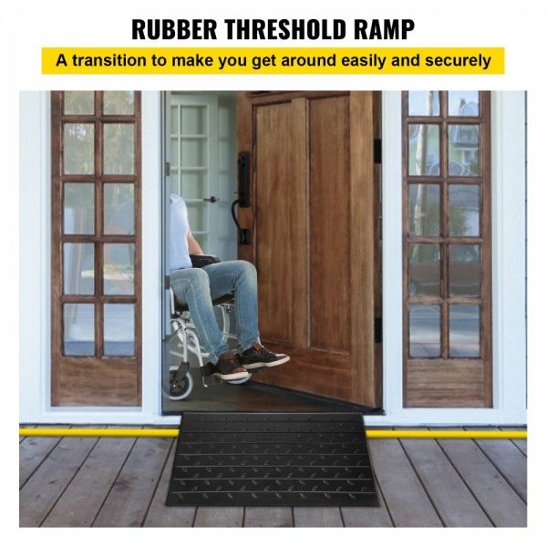 Rubber Threshold Ramp, 2.6″ Rise Threshold Ramp Doorway, 3 Channels Cord Cover Rubber Solid Threshold Ramp, Transitions Rubber Angled Entry Rated 2200Lbs Load Capacity for Wheelchair and Scooter  |   Ramps & Ladders Material Handling Ramps & Ladders