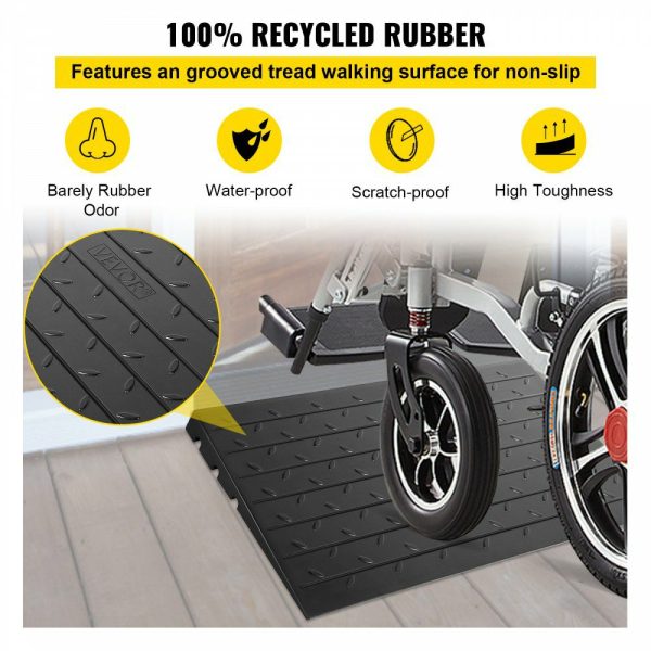 Rubber Threshold Ramp, 2.6″ Rise Threshold Ramp Doorway, 3 Channels Cord Cover Rubber Solid Threshold Ramp, Transitions Rubber Angled Entry Rated 2200Lbs Load Capacity for Wheelchair and Scooter  |   Ramps & Ladders Material Handling Ramps & Ladders