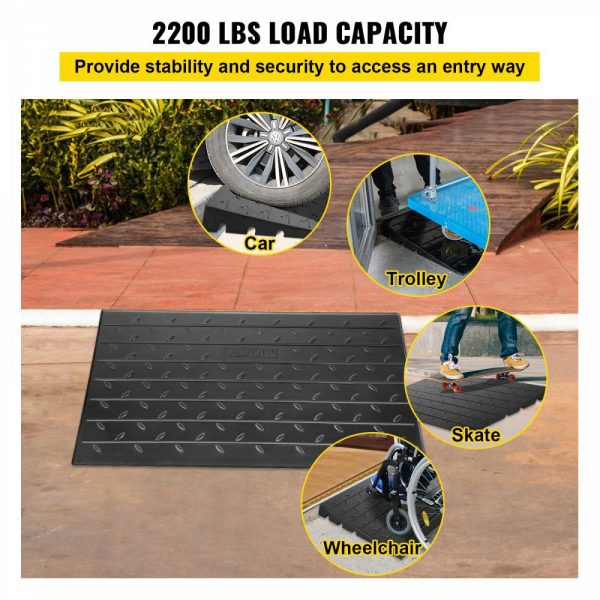 Rubber Threshold Ramp, 2.6″ Rise Threshold Ramp Doorway, 3 Channels Cord Cover Rubber Solid Threshold Ramp, Transitions Rubber Angled Entry Rated 2200Lbs Load Capacity for Wheelchair and Scooter  |   Ramps & Ladders Material Handling Ramps & Ladders