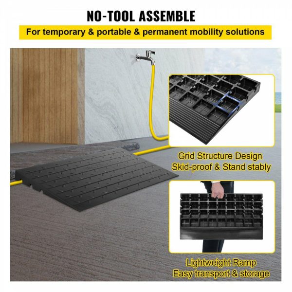 Rubber Threshold Ramp, 2.6″ Rise Threshold Ramp Doorway, 3 Channels Cord Cover Rubber Solid Threshold Ramp, Transitions Rubber Angled Entry Rated 2200Lbs Load Capacity for Wheelchair and Scooter  |   Ramps & Ladders Material Handling Ramps & Ladders