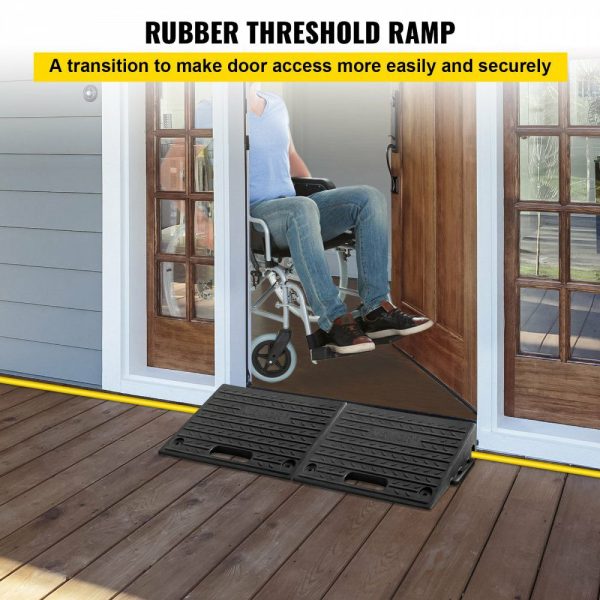 Rubber Threshold Ramp, 2 Packs 1 Channel Doorway Ramp, 4″ Rise Recycled Rubber Rated 11000 Lbs Load Capacity, Non-Slip Surface for Wheelchair and Scooter  |   Ramps & Ladders Material Handling Ramps & Ladders