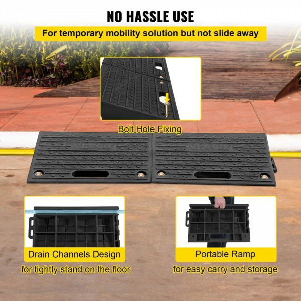 Rubber Threshold Ramp, 2 Packs 1 Channel Doorway Ramp, 4″ Rise Recycled Rubber Rated 11000 Lbs Load Capacity, Non-Slip Surface for Wheelchair and Scooter  |   Ramps & Ladders Material Handling Ramps & Ladders