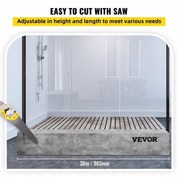 Shower Curb, 38” x 4” x 6”, Cuttable Waterproof XPS Foam Curb, Covering with PE Waterproof Membrane, Ready-to-tile with Thin-set Mortar, Perfect for Bathroom Decoration  |   Building Supplies Building & Construction Building Supplies