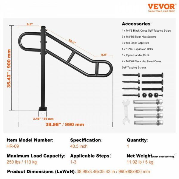 Single Post Handrail for Outdoor 1-3 Step 40.5″ Stair Handrail Floor Mount  |   Building Supplies Building & Construction Building Supplies