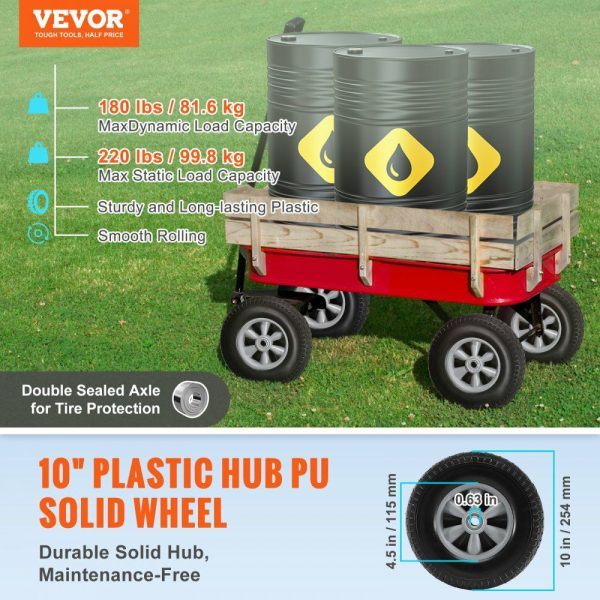 Solid PU Run-Flat Tire Wheel, 10″, 2-Pack, 180 lbs Dynamic Load, 220 lbs Static Load, Flat Free Tubeless Tires and Wheels for Hand Truck, Utility Cart, Dollies, Garden Trailers, Various Carts  |   Casters & Wheels Casters & Wheels Casters & Wheels